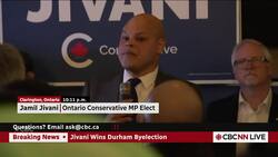Conservative Jamil Jivani delivers victory speech after Durham byelection win News Clip