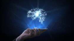 Lifting smart phone, digital brain connected CPU chip circuit board, 4K movie.grow artificial intelligence. Stock Footage