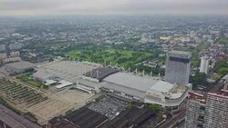 Aerial view of Bangkok International Trade and Exhibition Centre(BITEC) and traffic Stock Footage