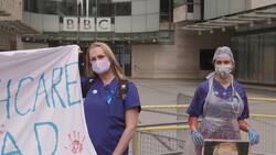 Frontline NHS workers stage 'die-in' outside BBC Broadcasting House News Clip