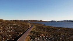 Aerial view. Road crossing Hardangervidda  plateau, Norway Stock Footage