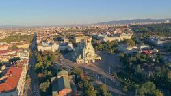 Drone flying orbiting around Alexander Nevski cathedral in Sofia, Bulgaria Stock Footage
