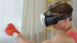 Man Doing Boxing Workout at Home Stock Footage