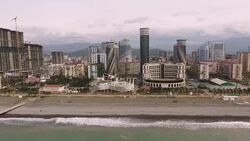 Elite modern hotels in Batumi, located on Black Sea coastline, travel to Georgia Stock Footage