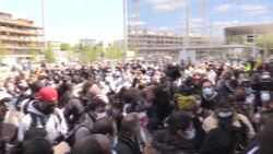 CLEAN : Hundreds gather outside court in support of French Black Lives Matter campaigner on trial for slander News Clip