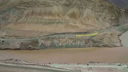 Confluence of the Indus and Zanskar Rivers, two different colors rivers of Indus and Zanskar Rivers in Leh, Ladakh, India. Stock Footage