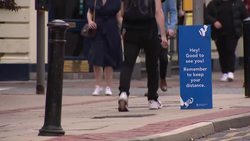 Manchester streets with Covid19 safety signs News Clip