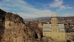 Drone Views of Tbilisi: Narikala Fortress to Bridge of Peace Stock Footage
