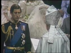 Wedding of Prince Charles and Princess Diana, 1981. Birth of Prince William 1982. Shots of Margaret Thatcher early 1980s. Stock Footage
