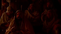 PAN DOWN FROM GROUP OF MEN, MUSICIANS PLAYING PIPES TO DRUMMERS DRUMMING. Stock Footage