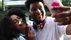 Young Couple Taking a Selfie Outdoors Stock Footage