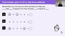 Add three addends efficiently by finding two addends that total 10 Instructional Video