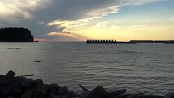 Dramatic Sunset At Utoro's Coastal Area, the Sea-walls And The Sea Of Okhotsk In Hokkaido, Japan Stock Footage