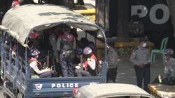 CLEAN : Myanmar coup: People queing at banks, police vehicles in Yangon News Clip