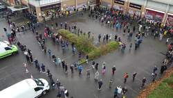 Drone footage of huge queues at a Bristol vaccination centre News Clip