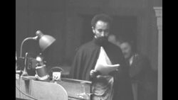 Ethiopian Emperor Haile Selassie speaking at League of Nations in Geneva condemning Italy's invasion of his country News Clip