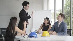 Group of people talking about new project,engineering and business Construction teamwork,Civil engineering brainstorm meeting and discussion architecture design on table Stock Footage