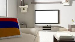 Couch and TV With Flag of Armenia Stock Footage