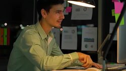 Businessman hard working to late night and work overtime at office. Manager assigns task after timeout of work. Concept of business management, office syndrome and eye problems. Stock Footage