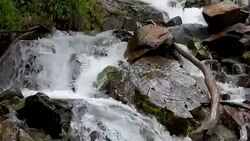 View waterfall scenes in mountains, national park Dombai, Caucasus, Russia Stock Footage