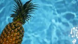 Pineapple Floating In blue Water In Swimming Pool. Healthy Raw Organic Food. Juicy Fruit. Vegetarian, Vegan Nutrition, Vitamins, Diet, summer holidays, vacation concepts. Exotic tropical background Stock Footage