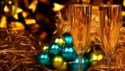 Champagne two glasses gold bokeh hd footage Stock Footage