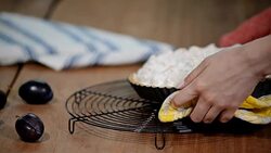 Delicious plum tart with meringue on top. Stock Footage