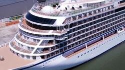 CLEAN : Aerial images of Viking Jupiter cruise ship anchored in Uruguay News Clip