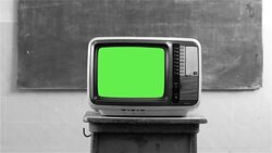 1980s Television With Green Screen In A School. Black And White Tone. Stock Footage