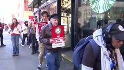 Hear from some of the Starbucks workers out on a 1-day strike News Clip