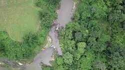 Aerial view of Creek river and green forest on the Mountain Stock Footage