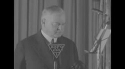 Former President Herbert Hoover speaks of peace and military preparedness in radio broadcast News Clip