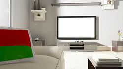 Couch and TV With Flag of Belarus Stock Footage
