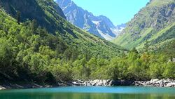 View lake scenes in mountains, national park Dombai, Caucasus, Russia, Europe Stock Footage