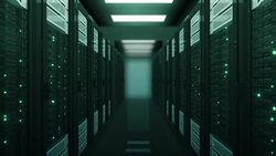 Seamless Flight Through the Server Racks Green Color in Data Center DOF Blur. Beautiful Looped 3d Animation with Flickering Computer Lights. Modern Electronics Technology Concept. Stock Footage