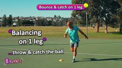 Balance + hand-eye Co-ordination PE activity for kids | Bouncing & catching on 1 leg Instructional Video