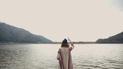 Hipster woman looking at scenic view of Mt.Fuji Stock Footage