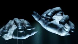 Puppet hands from leadership controlling our lives. Concept Stock Footage