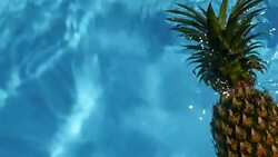 Pineapple Floating In blue Water In Swimming Pool. Healthy Raw Organic Food. Juicy Fruit. Vegetarian, Vegan Nutrition, Vitamins, Diet, summer holidays, vacation concepts. Exotic tropical background Stock Footage