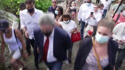 CLEAN : France 2022 candidate Mélenchon pays tribute to slaves on Guadeloupe visit News Clip