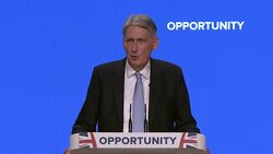 Philip Hammond saying the Conservative Party 'needs to regenerate capitalism once again, to leave something worthwhile to the next generation' at the party conference in Birmingham Stock Footage