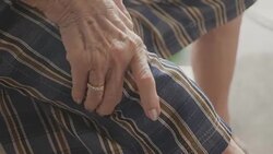 Senior Asian woman got Pain in feet finger joints , Gout Stock Footage