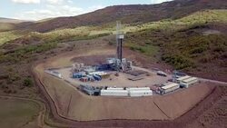Aerial View of a Fracking Drilling Rig in the Autumn Mountains of Colorado Stock Footage