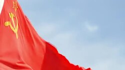 Flag of the USSR in the wind against the sky Stock Footage