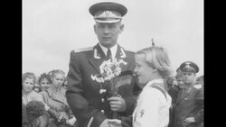 Showy ceremony of Soviet military withdrawal; bouquets from children to pilots News Clip