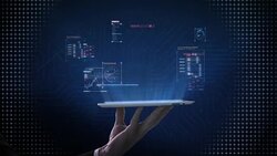 Lifting smart pad, graphic user interface, Futuristic digital display, grow artificial intelligence. 4k movie. Stock Footage