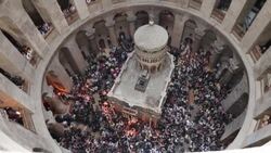 CLEAN : Orthodox Christians celebrate Holy Fire ceremony at the Holy Sepulchre Church in Jerusalem News Clip