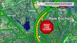 Truck hits Wilmot Road overpass on northbound Hutch in New Rochelle News Clip