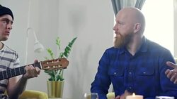 Young friends playing guitar and tapping Stock Footage