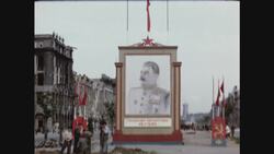 Driving towards a large portrait of Stalin. Stock Footage